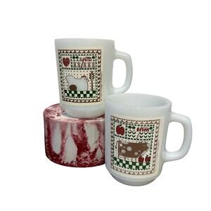 Vintage 1981 Rodger Johnson Anchor Hocking Milk Glass Mugs